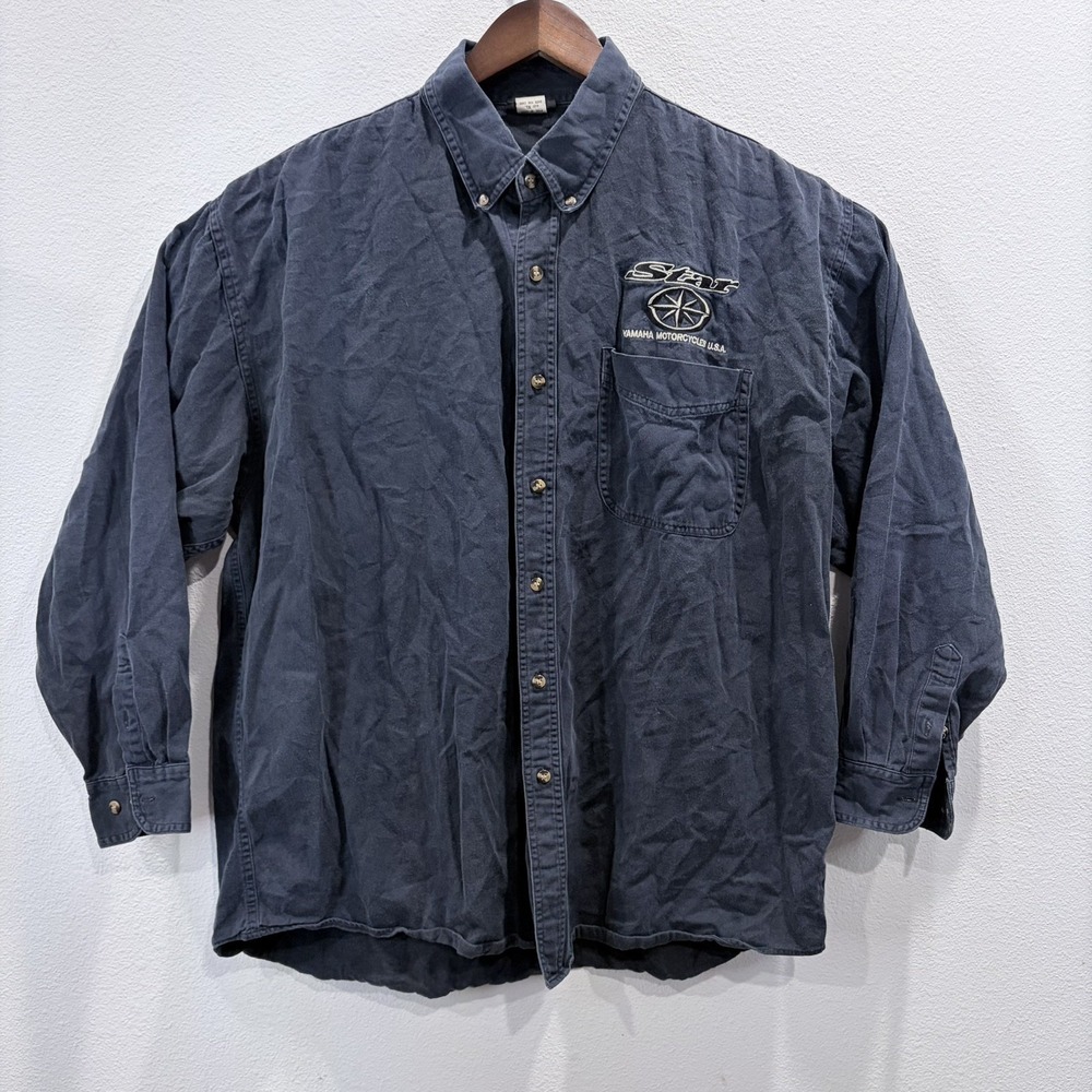 Yamaha Star Motorcycles Shirt Sz XL Button Up Long Sleeve Mesh Sides Logo Blue
